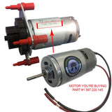 Interior motor of Mercedes Vacuum pump with red and black wires coming out of one side. Part #1 397 220 145 is listed and matches vacuum pump next to motor.