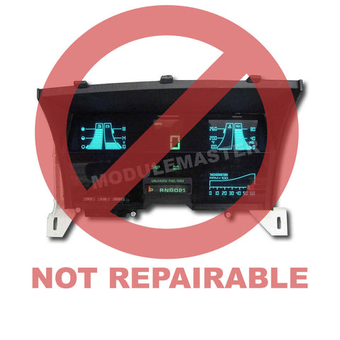 Chevrolet S10 and Blazer and GMC Instrument Cluster with blue LCD screens and a digital speedometer. Red watermark that says not repairable over cluster.