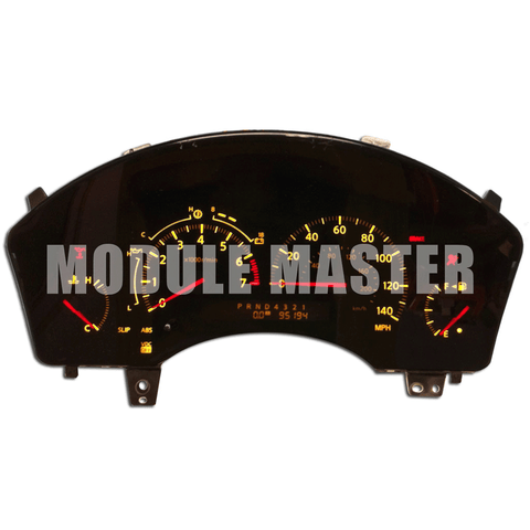 Infiniti QX56 instrument cluster with four gauges that is powered on.