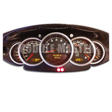 Porsche Instrument Cluster that is powered on with multiple gauges and screens.