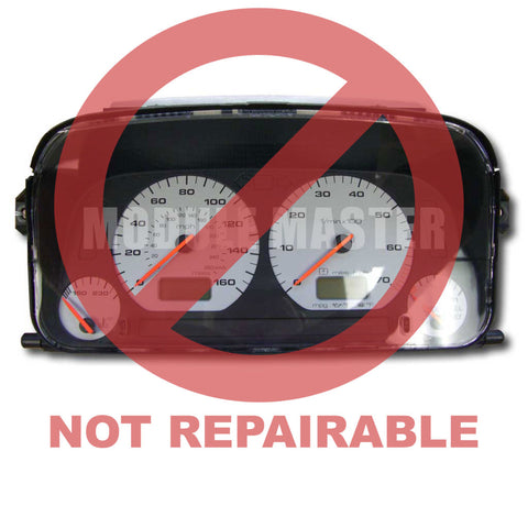 Volkswagon Instrument Cluster for Cabrio, GTI, Golf, Jetta with four white gauges and two LCD screens. Red Watermark that says not repairable over it.